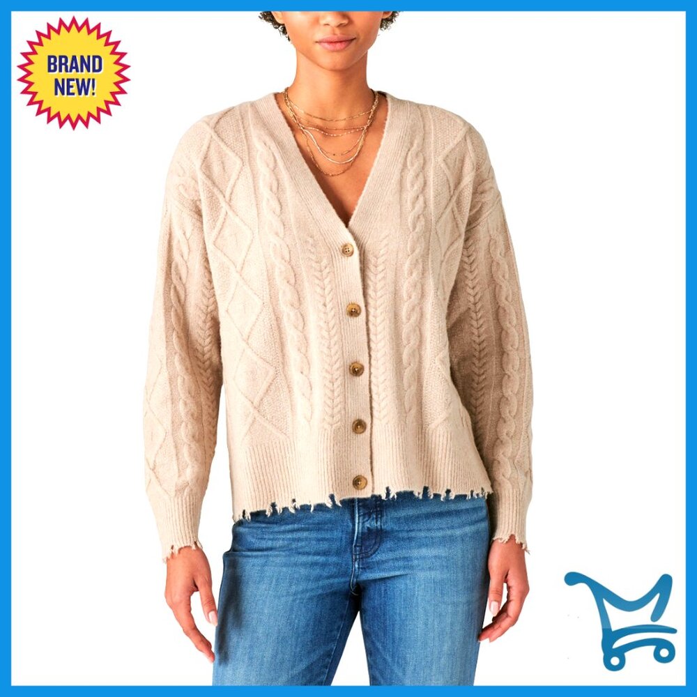 Chunky Cable Knit Cardigan Button Front Long Sleeve Cozy Sweater